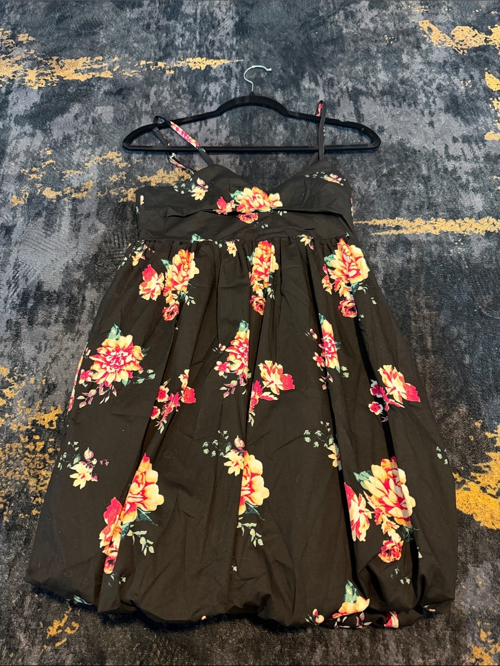 Rue21 Black Mini Skirt with Pink and Yellow Floral Pattern